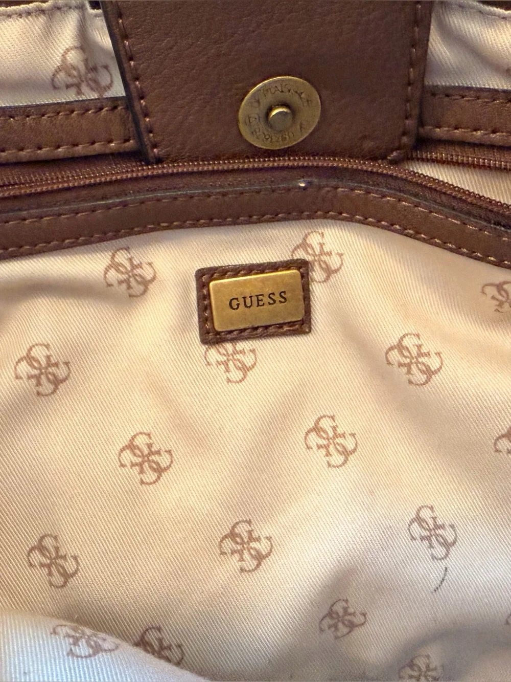 Guess Vintage Monogram Tote Bag - Brown Canvas